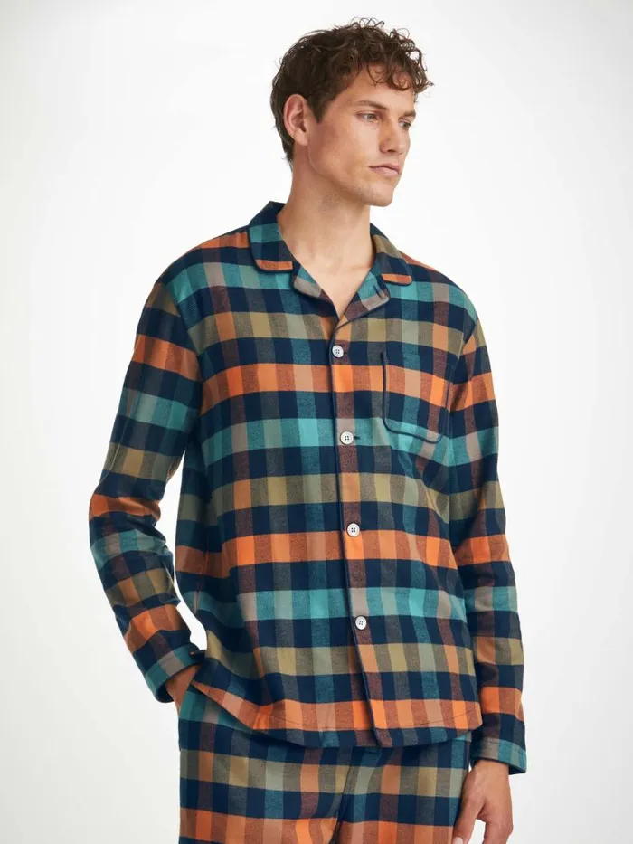 Derek Rose Cotton Pajamas Men Modern Fit Pajamas Kelburn 40 Brushed Cotton Multi