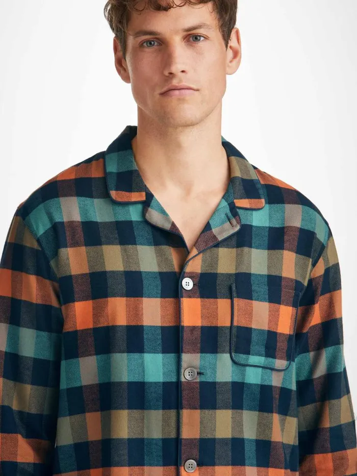 Derek Rose Cotton Pajamas Men Modern Fit Pajamas Kelburn 40 Brushed Cotton Multi