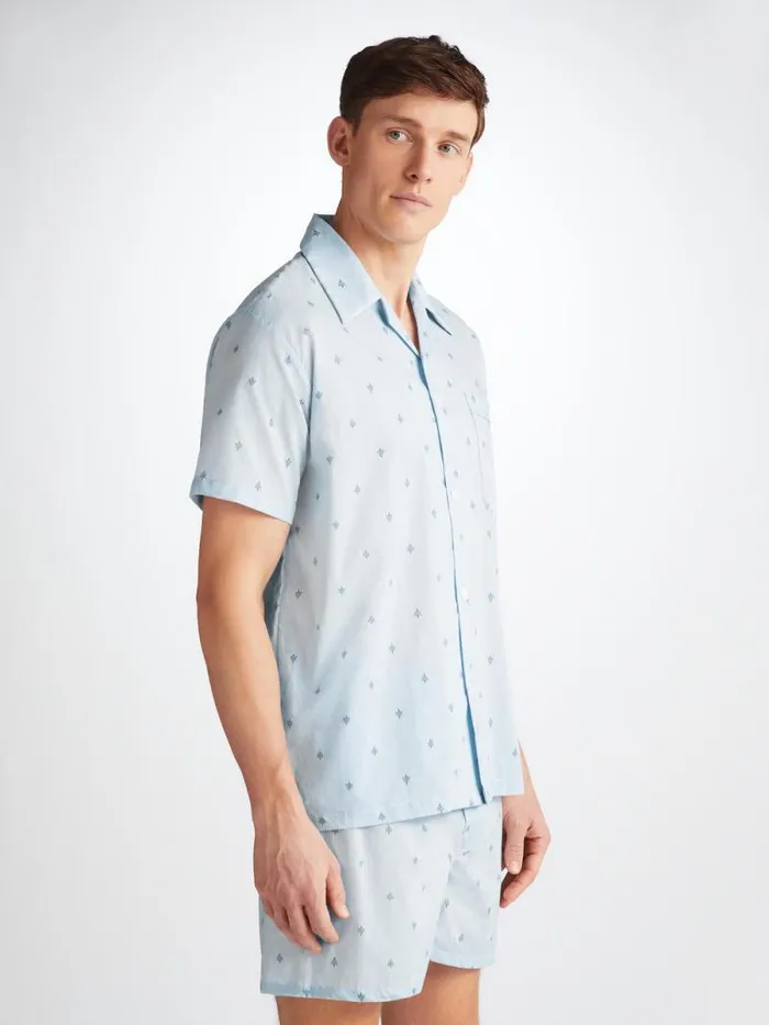 Derek Rose Cotton Pajamas Men Short Pyjamas Nelson 100 Cotton Batiste Blue