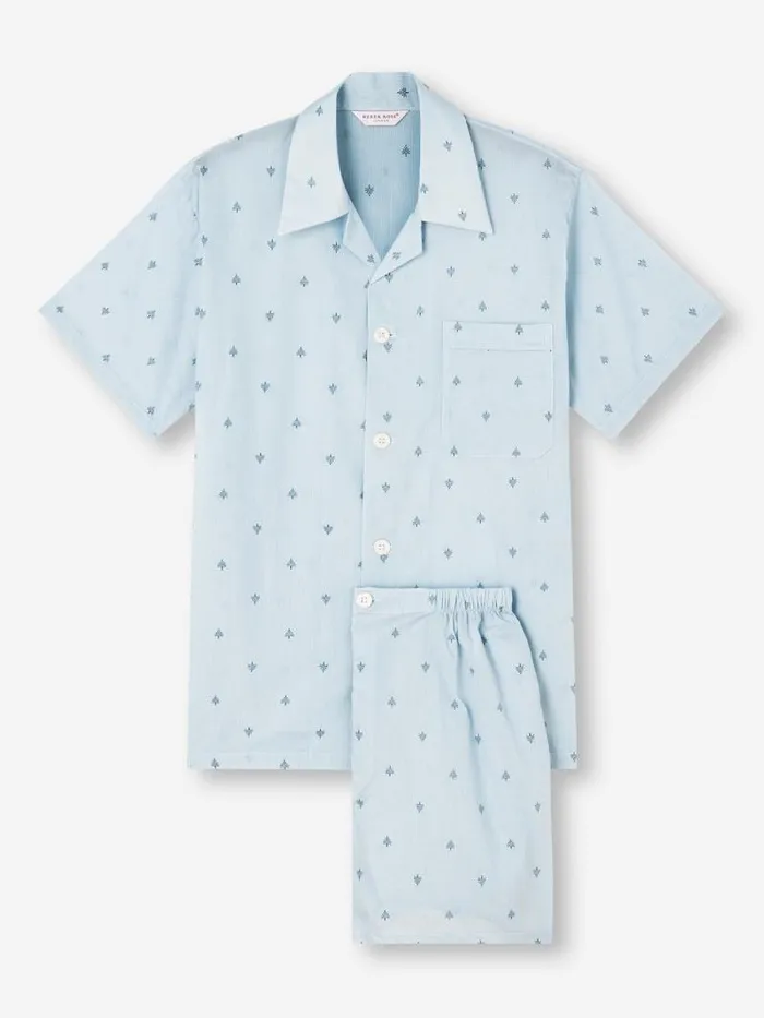 Derek Rose Cotton Pajamas Men Short Pyjamas Nelson 100 Cotton Batiste Blue