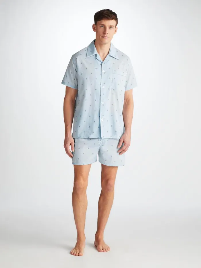 Derek Rose Cotton Pajamas Men Short Pyjamas Nelson 100 Cotton Batiste Blue