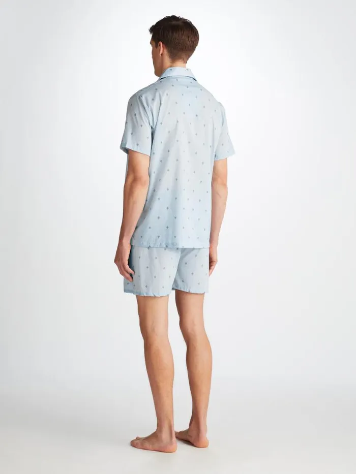 Derek Rose Cotton Pajamas Men Short Pyjamas Nelson 100 Cotton Batiste Blue