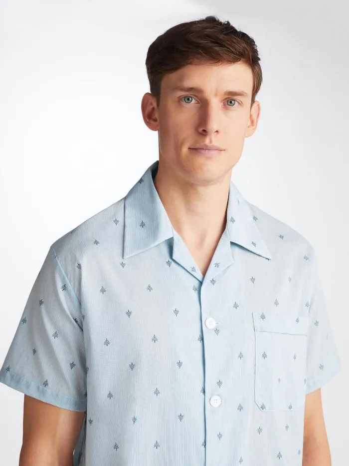 Derek Rose Cotton Pajamas Men Short Pyjamas Nelson 100 Cotton Batiste Blue