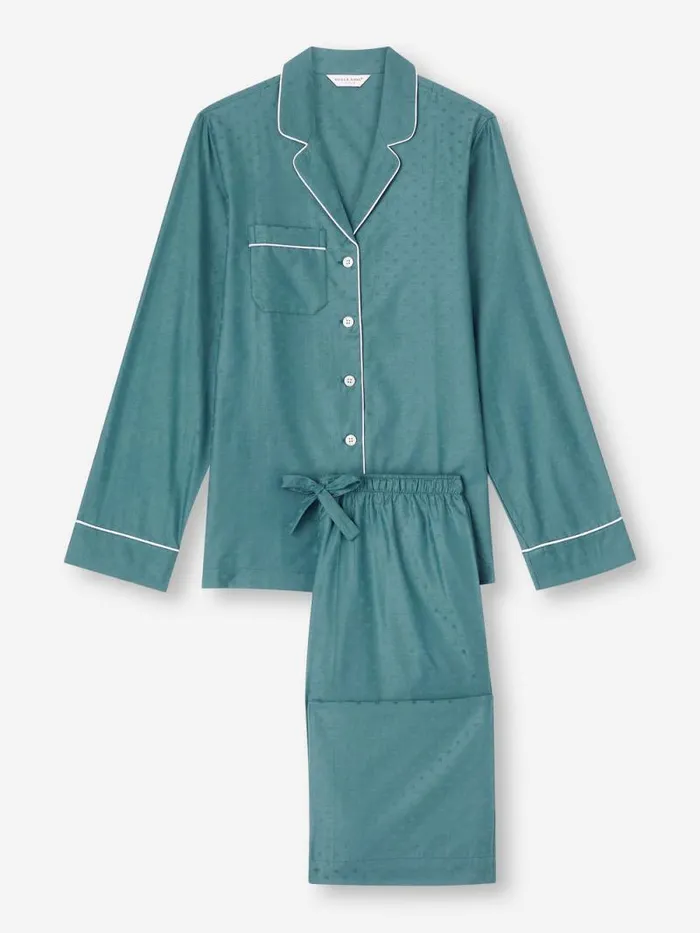 Derek Rose Cotton Pajamas Women Pajamas Kate 9 Cotton Jacquard Teal