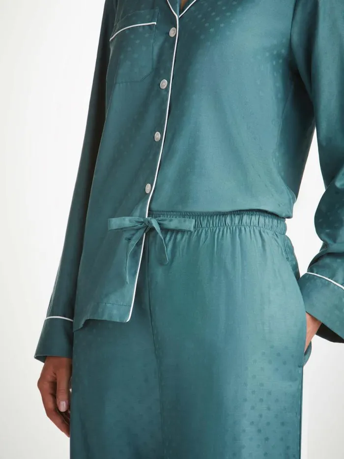 Derek Rose Cotton Pajamas Women Pajamas Kate 9 Cotton Jacquard Teal