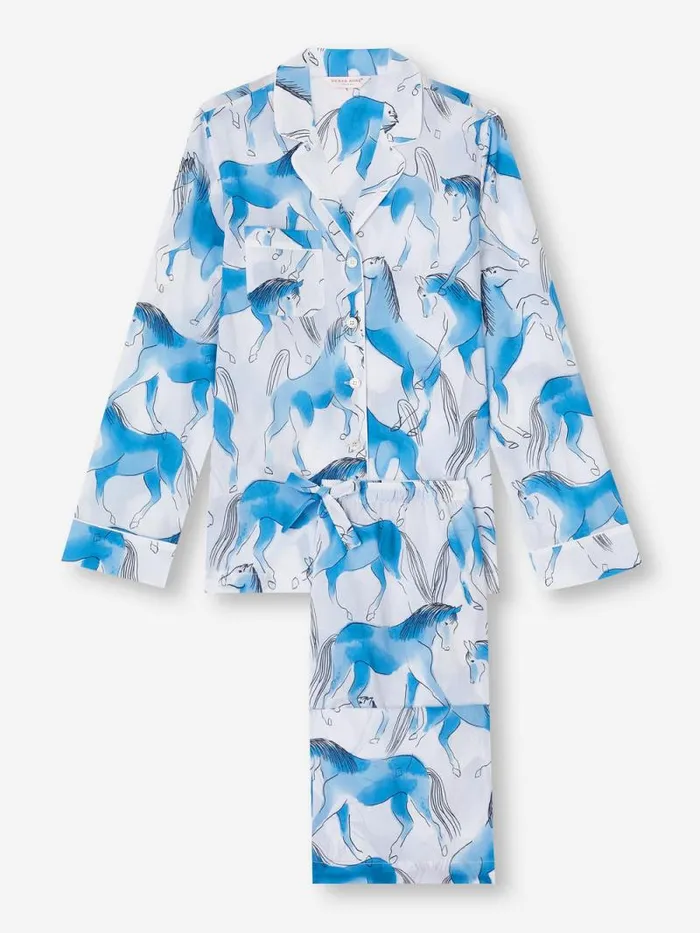 Derek Rose Cotton Pajamas Women Pajamas Ledbury 67 Cotton Batiste Blue