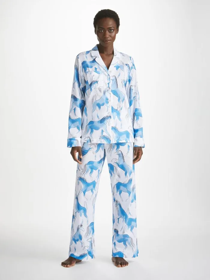 Derek Rose Cotton Pajamas Women Pajamas Ledbury 67 Cotton Batiste Blue
