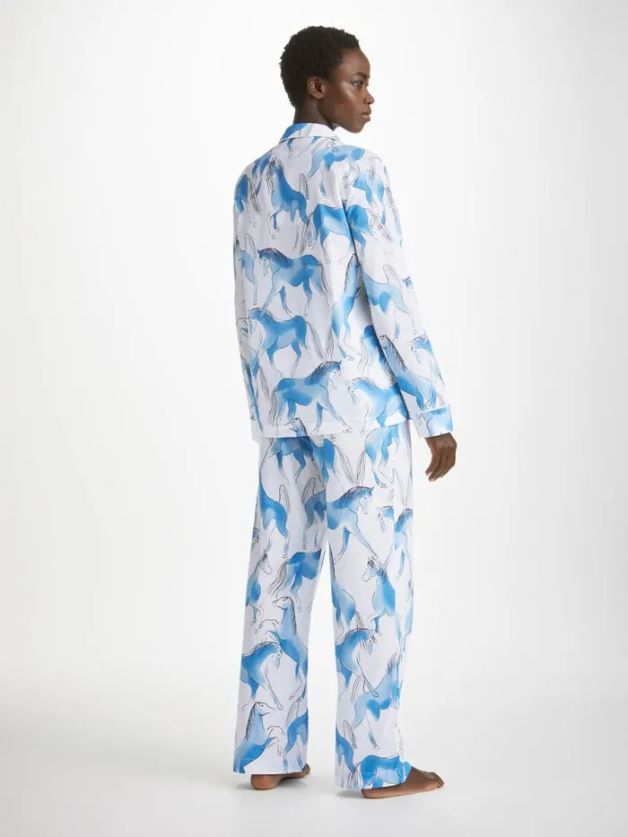 Derek Rose Cotton Pajamas Women Pajamas Ledbury 67 Cotton Batiste Blue