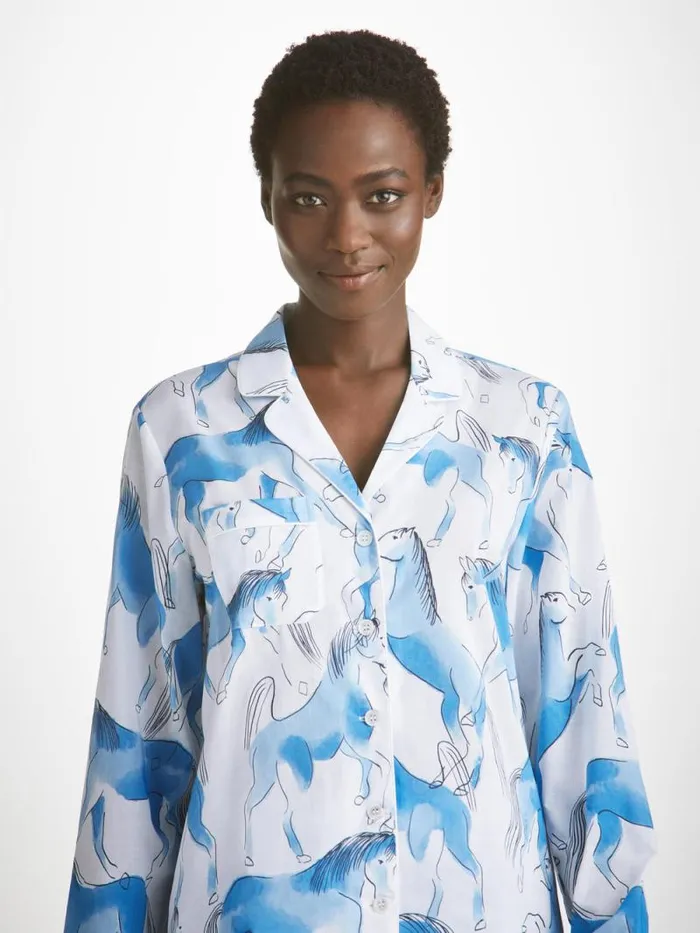 Derek Rose Cotton Pajamas Women Pajamas Ledbury 67 Cotton Batiste Blue