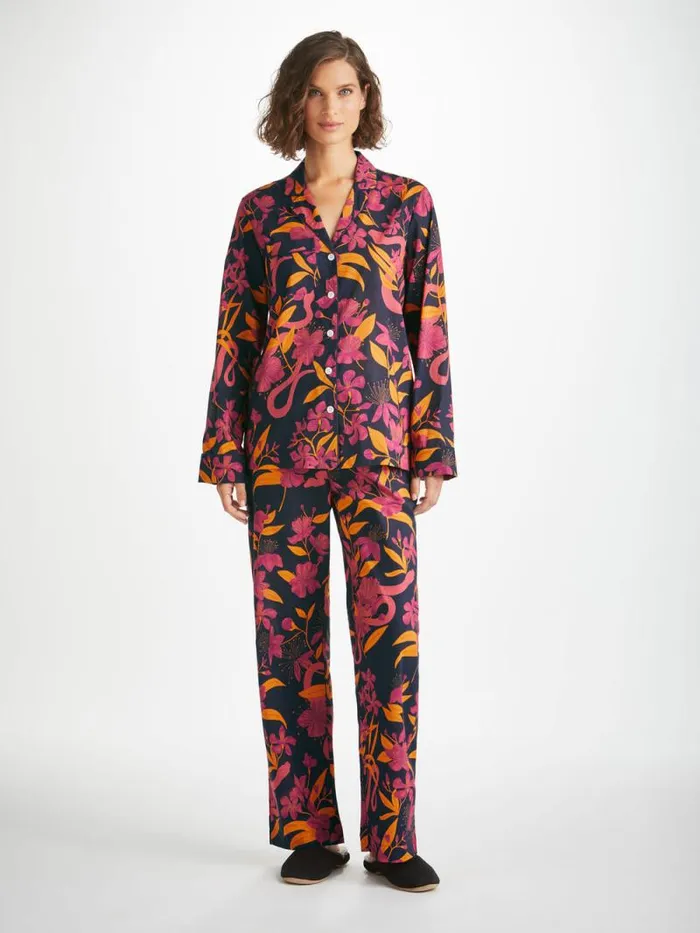 Derek Rose Cotton Pajamas Women Pajamas Ledbury 68 Cotton Batiste Navy