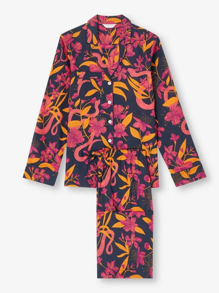 Derek Rose Cotton Pajamas Women Pajamas Ledbury 68 Cotton Batiste Navy
