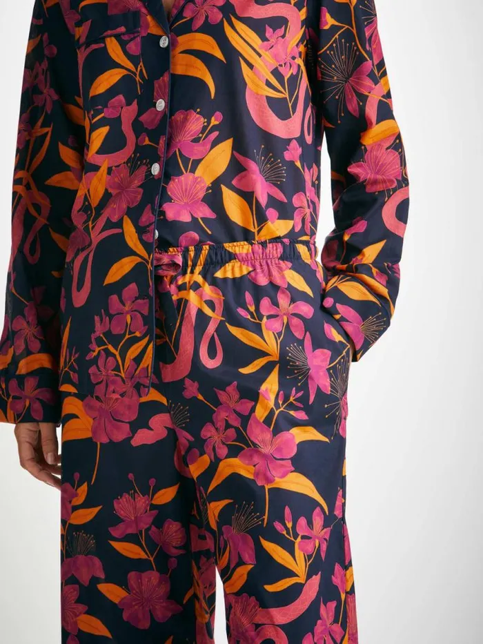 Derek Rose Cotton Pajamas Women Pajamas Ledbury 68 Cotton Batiste Navy