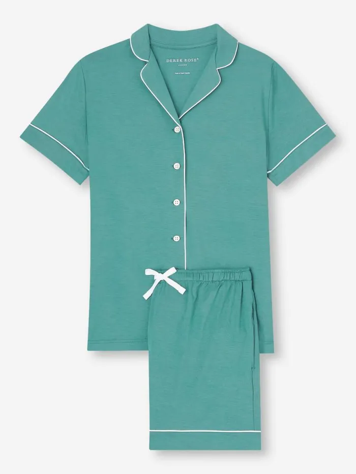 Derek Rose Jersey Pajamas Women Short Pajamas Lara Micro Modal Stretch Teal