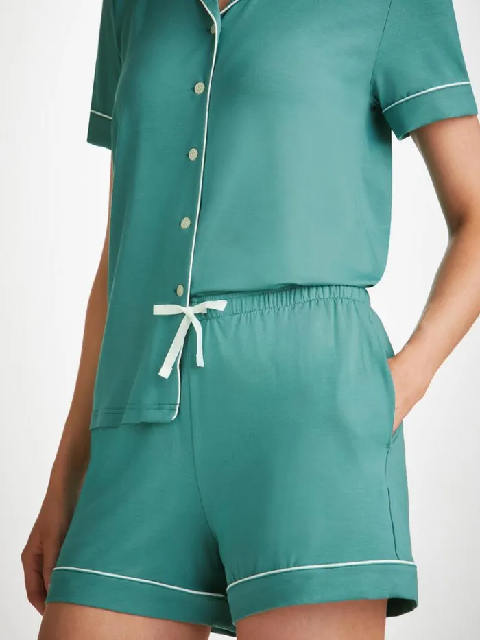 Derek Rose Jersey Pajamas Women Short Pajamas Lara Micro Modal Stretch Teal
