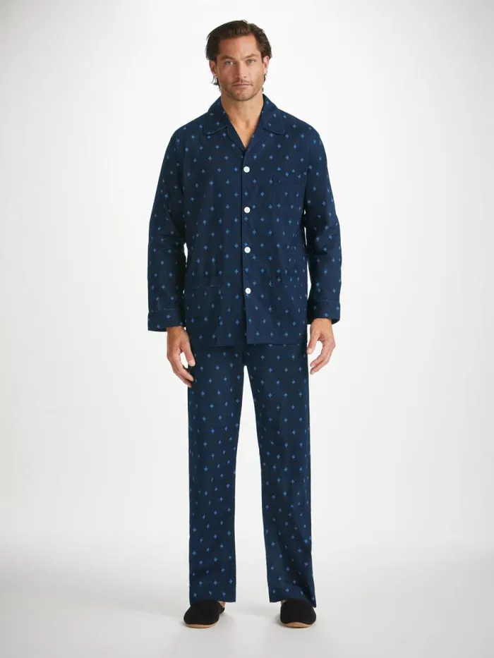 Derek Rose Long Pajamas Men Classic Fit Pajamas Nelson 98 Cotton Batiste Navy