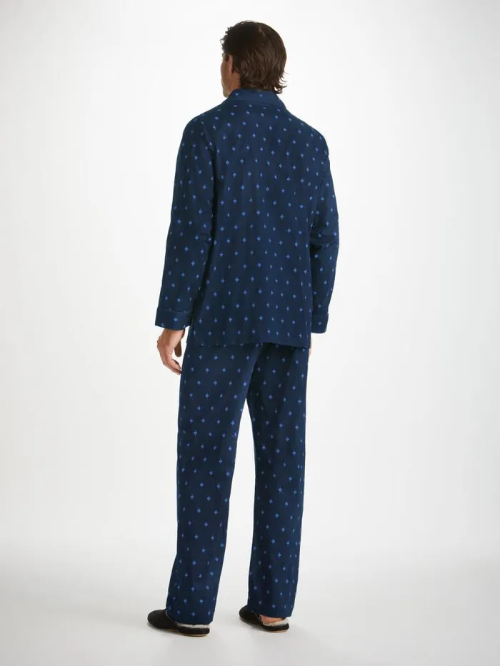 Derek Rose Long Pajamas Men Classic Fit Pajamas Nelson 98 Cotton Batiste Navy