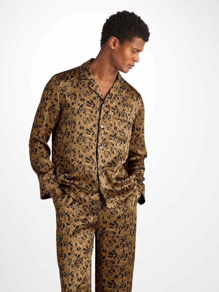 Derek Rose Long Pajamas Men Pajamas Brindisi 108 Silk Satin Black
