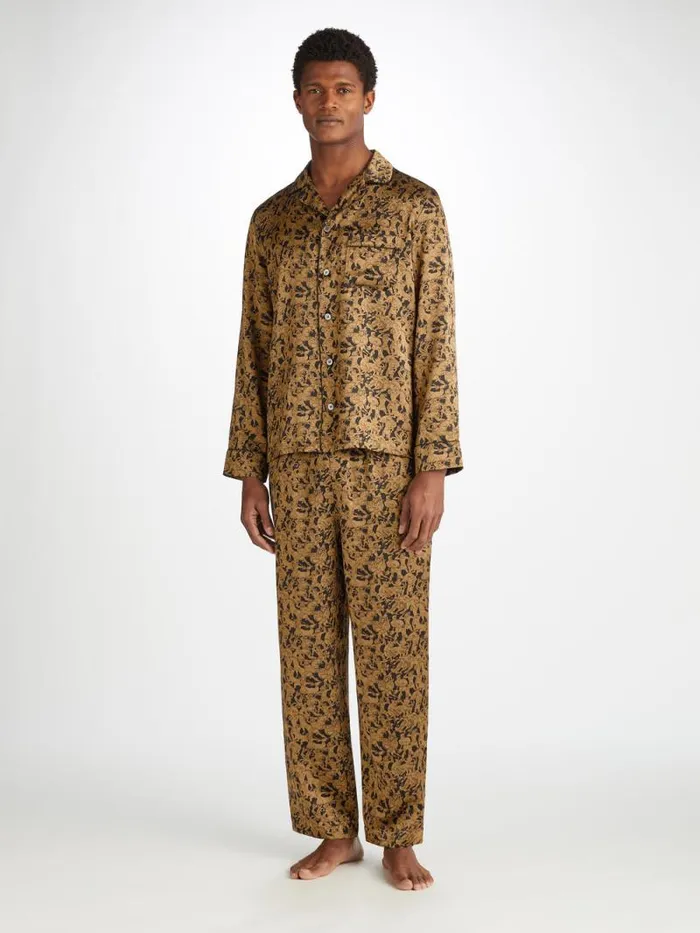 Derek Rose Long Pajamas Men Pajamas Brindisi 108 Silk Satin Black