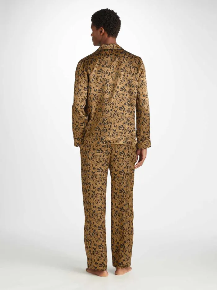 Derek Rose Long Pajamas Men Pajamas Brindisi 108 Silk Satin Black