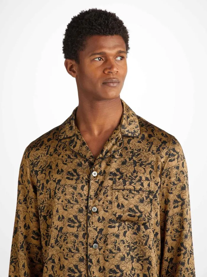 Derek Rose Long Pajamas Men Pajamas Brindisi 108 Silk Satin Black