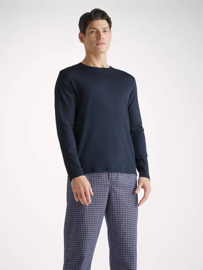 Derek Rose Long Sleeve TShirts Men Long Sleeve TShirt Basel Micro Modal Stretch Navy Derek Rose Long Sleeve TShirts Men Long Sleeve TShirt Basel Micro Modal Stretch Navy