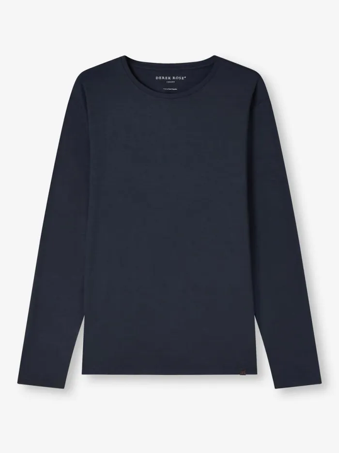 Derek Rose Long Sleeve TShirts Men Long Sleeve TShirt Basel Micro Modal Stretch Navy