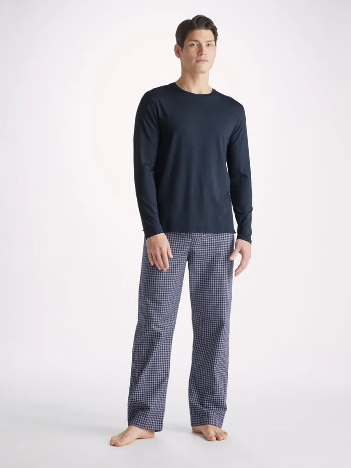 Derek Rose Long Sleeve TShirts Men Long Sleeve TShirt Basel Micro Modal Stretch Navy