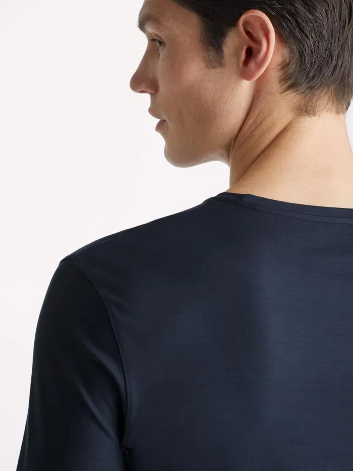 Derek Rose Long Sleeve TShirts Men Long Sleeve TShirt Basel Micro Modal Stretch Navy