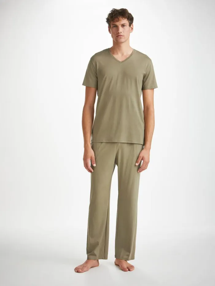 Derek Rose Lounge Pants Men Lounge Pants Basel Micro Modal Stretch Khaki