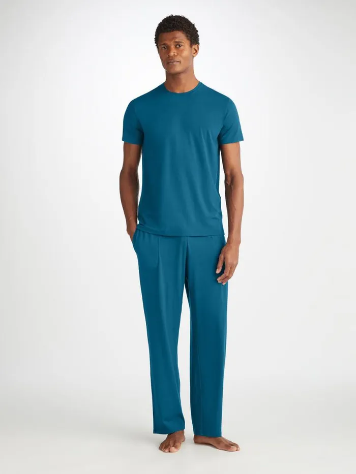 Derek Rose Lounge Pants Men Lounge Pants Basel Micro Modal Stretch Poseidon Blue