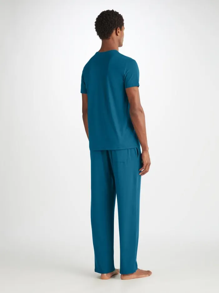 Derek Rose Lounge Pants Men Lounge Pants Basel Micro Modal Stretch Poseidon Blue