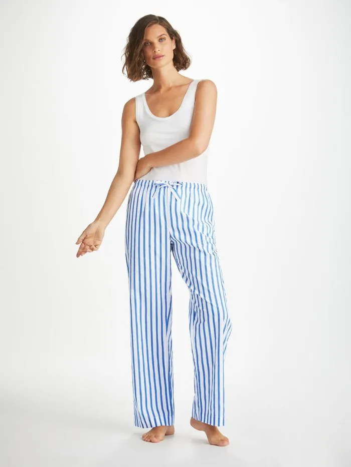 Derek Rose Lounge Pants Women Lounge Pants Capri 23 Cotton Batiste Blue