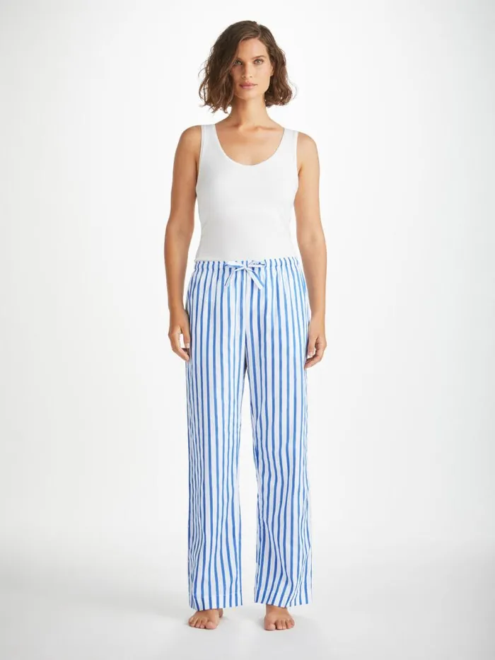 Derek Rose Lounge Pants Women Lounge Pants Capri 23 Cotton Batiste Blue