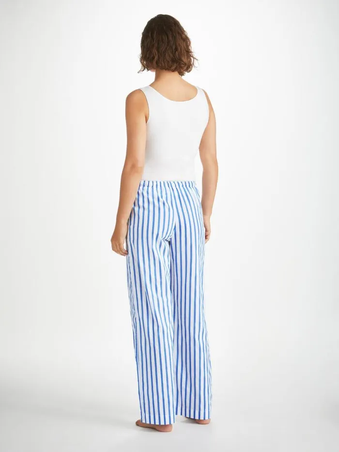 Derek Rose Lounge Pants Women Lounge Pants Capri 23 Cotton Batiste Blue