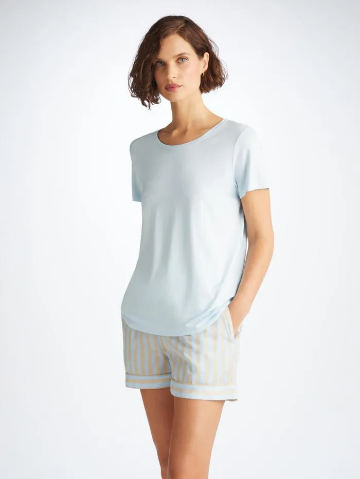 Derek Rose Lounge Shorts Women Lounge Shorts Amalfi 20 Cotton Batiste Blue