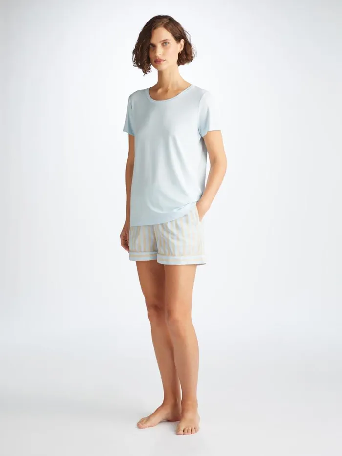 Derek Rose Lounge Shorts Women Lounge Shorts Amalfi 20 Cotton Batiste Blue