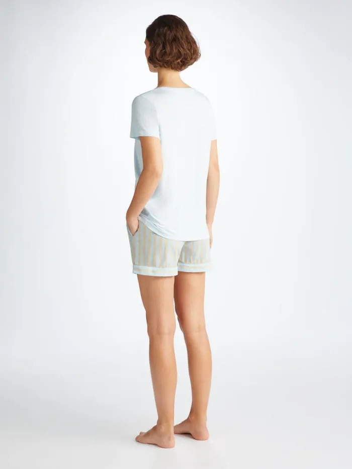Derek Rose Lounge Shorts Women Lounge Shorts Amalfi 20 Cotton Batiste Blue