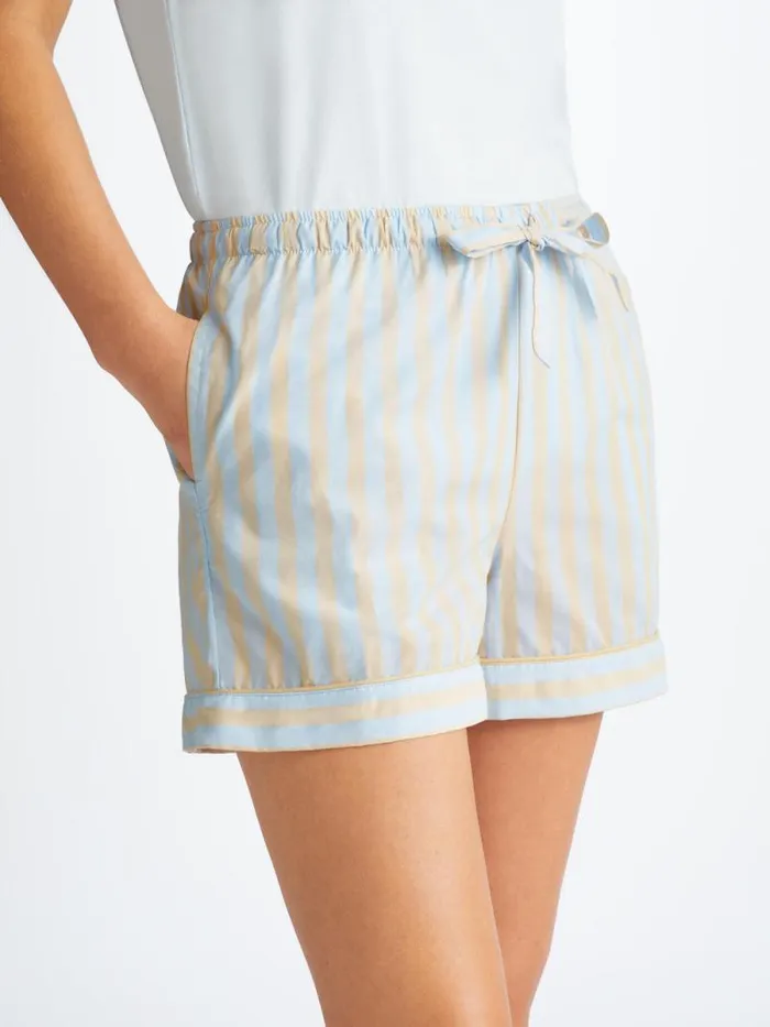 Derek Rose Lounge Shorts Women Lounge Shorts Amalfi 20 Cotton Batiste Blue