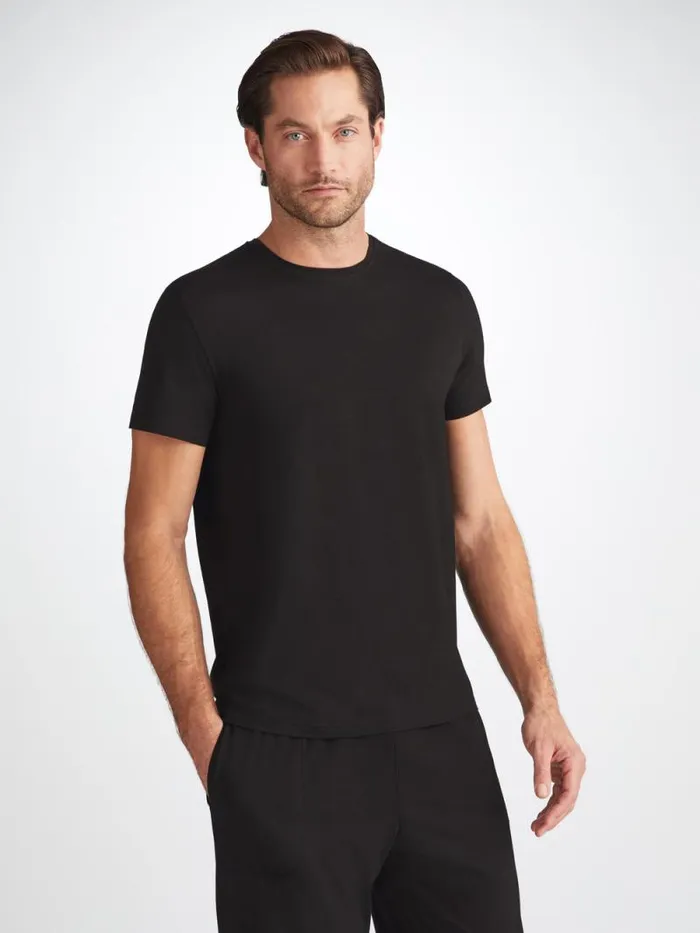 Derek Rose Short Sleeve TShirts Men TShirt Basel Micro Modal Stretch Black