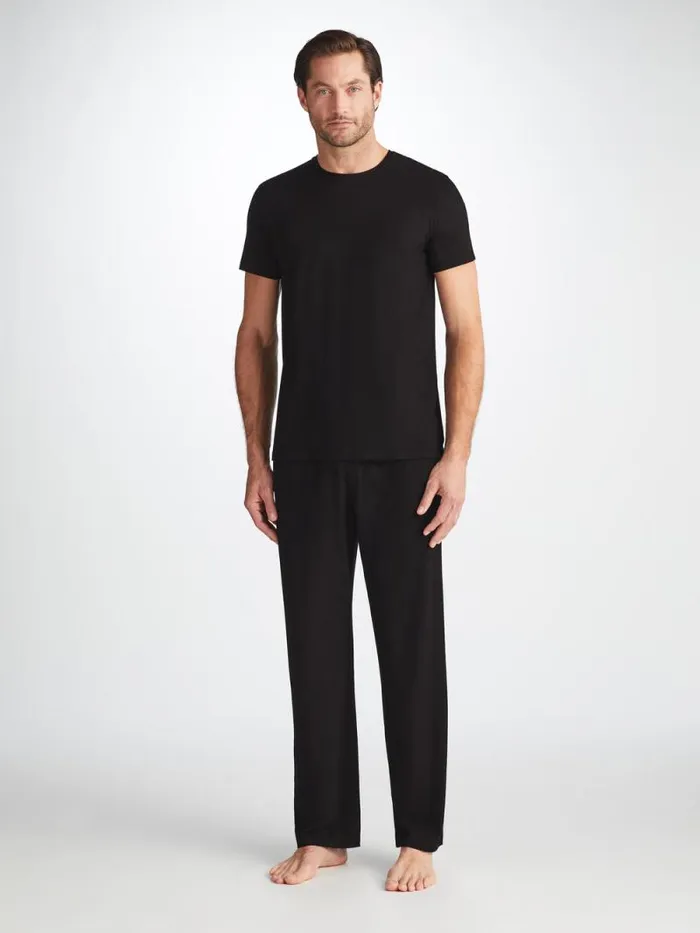 Derek Rose Short Sleeve TShirts Men TShirt Basel Micro Modal Stretch Black