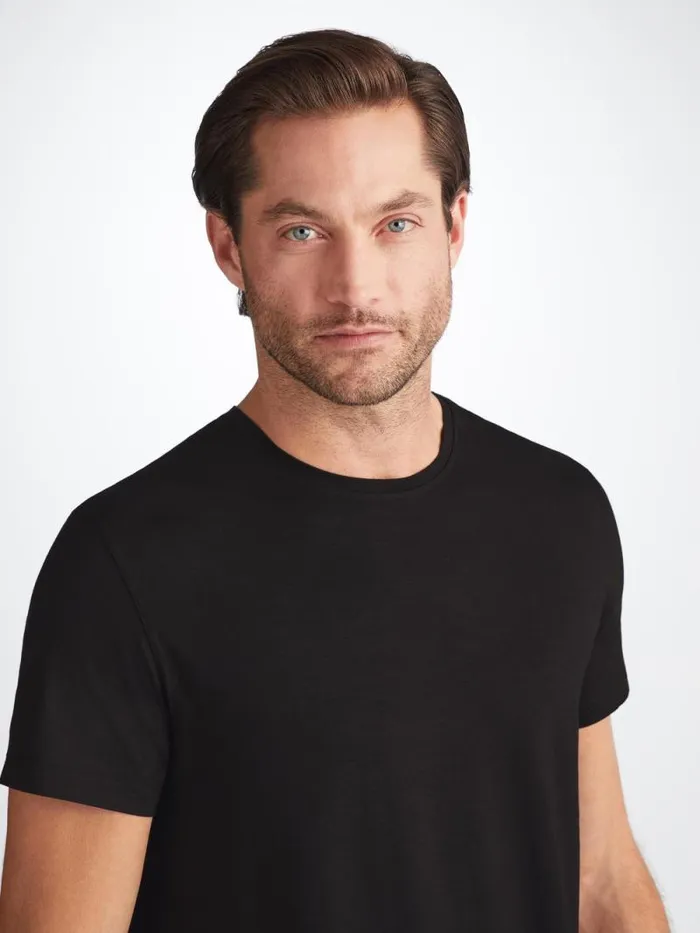 Derek Rose Short Sleeve TShirts Men TShirt Basel Micro Modal Stretch Black