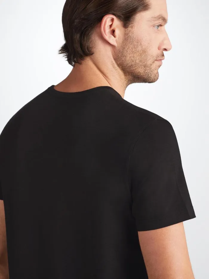 Derek Rose Short Sleeve TShirts Men TShirt Basel Micro Modal Stretch Black