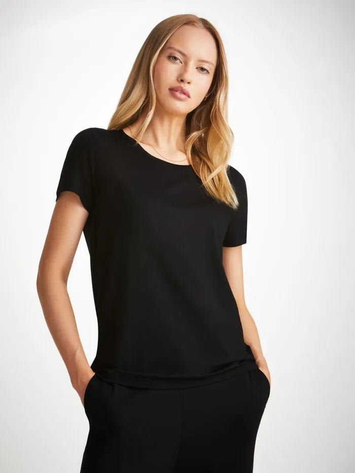 Derek Rose Short Sleeve TShirts Women TShirt Lara Micro Modal Stretch Black