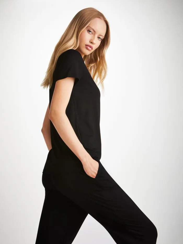 Derek Rose Short Sleeve TShirts Women TShirt Lara Micro Modal Stretch Black