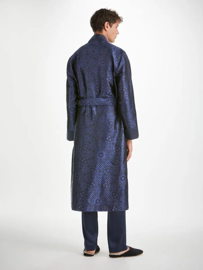 Derek Rose Silk Robes Men Robe Verona 66 Silk Satin Navy