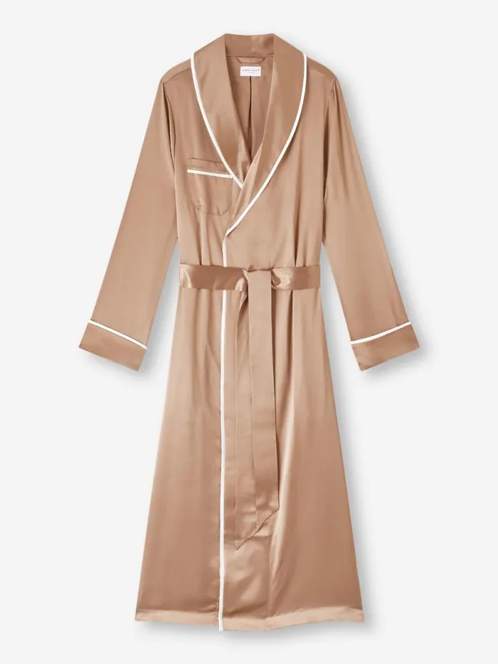 Derek Rose Silk Robes Women Long Robe Bailey Silk Satin Bronze