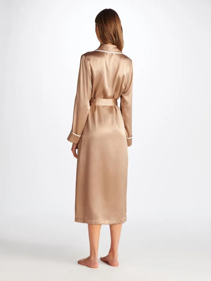 Derek Rose Silk Robes Women Long Robe Bailey Silk Satin Bronze