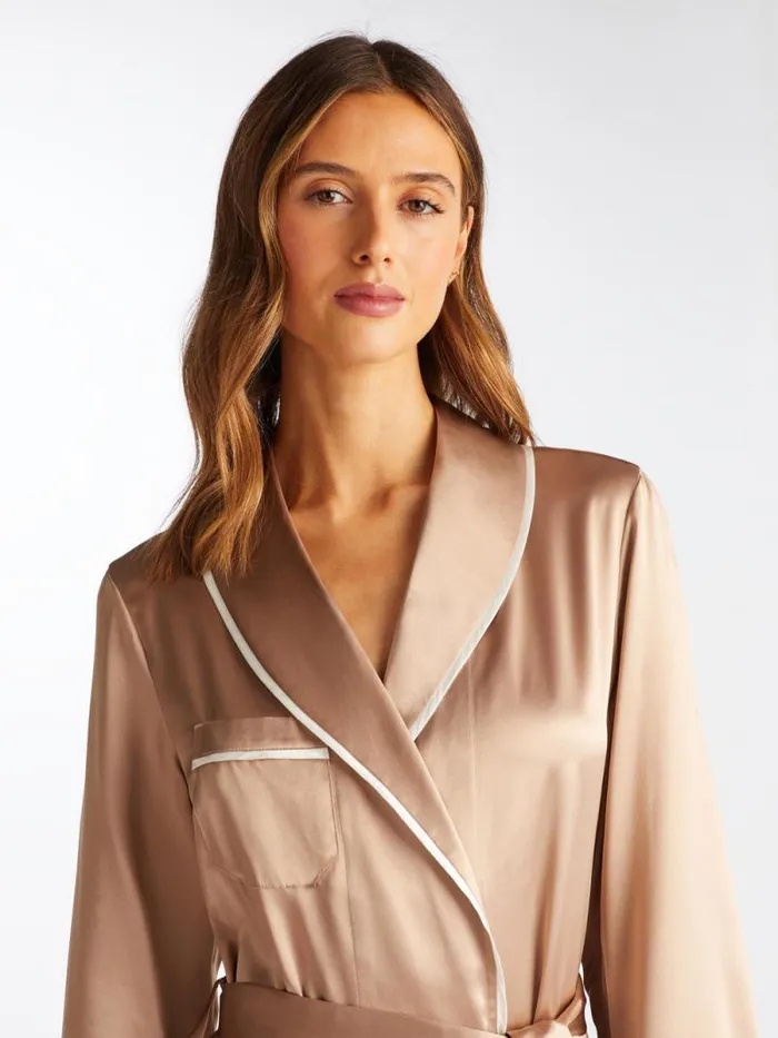 Derek Rose Silk Robes Women Long Robe Bailey Silk Satin Bronze