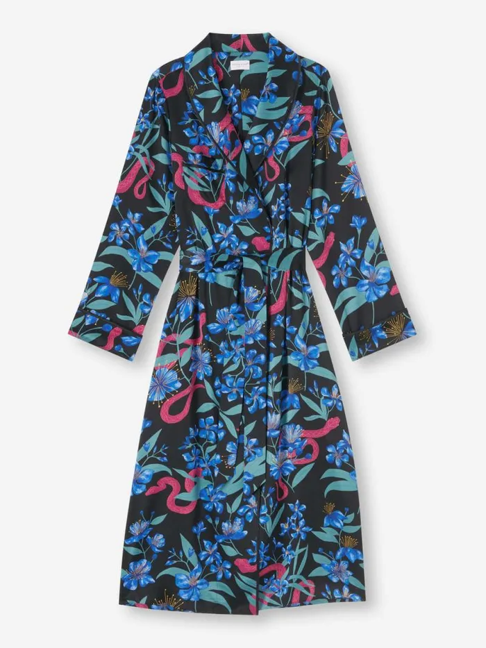 Derek Rose Silk Robes Women Long Robe Brindisi 101 Silk Satin Black