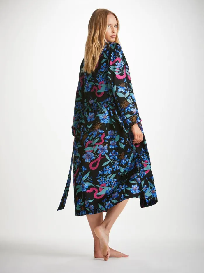 Derek Rose Silk Robes Women Long Robe Brindisi 101 Silk Satin Black
